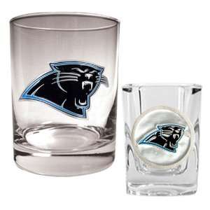 Carolina Panthers NFL Rocks Glass & Shot Glass Set   Primary logo 