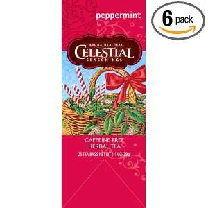 Celestial Seasonings Peppermint, 25 Count Tea Bags (Pack of 6)