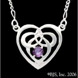 Celtic Heart Knot Necklace, Sterling Silver Pendant, Amethyst set 