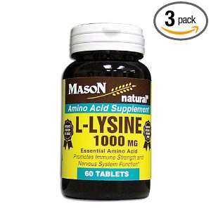  Mason Vitamins L Lysine 1000Mg Tablets, 60 Count Bottles 