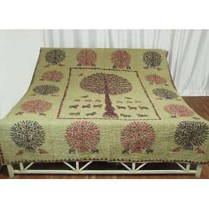 Classic Designer Rajrang Handmade Bedspread Tree of Life with Thread 