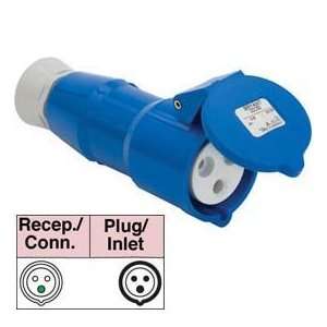   332c6s Splashproof Connector, 2 Pole, 3 Wire, 32a, 200 250v Ac, Blue