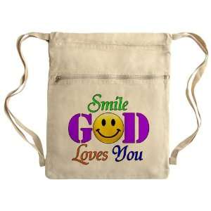  Messenger Bag Sack Pack Khaki Smile God Loves You 