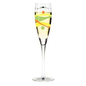  Champagne Glass, Pearls, Green and Yellow Swirls, Designer 