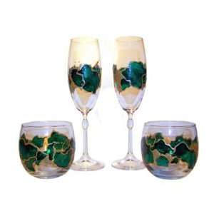 ArtisanStreets Emerald 55th Anniversary Set of 2 Champagne Glasses 