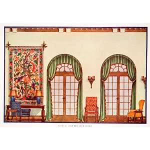  1929 Color Print Lounge Motif Curtain Drapes Interior Design Style 