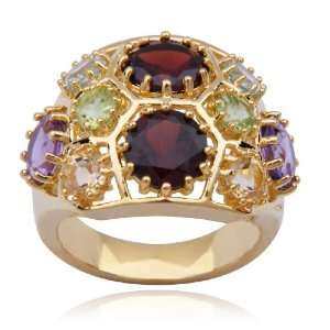   Gold Plated Sterling Silver Multi Gemstone Ring, Size 7 Jewelry