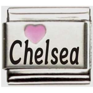 Chelsea Pink Heart Laser Name Italian Charm Link Jewelry
