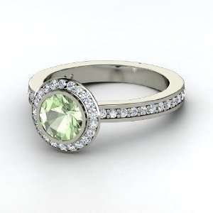  Roxanne Ring, Round Green Amethyst 14K White Gold Ring 