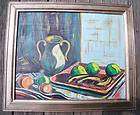 fine o/c fruit still life painting after Cezanne signed