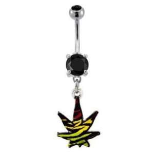   Set with Dangling Zebra Rasta Pot Leaf Belly Ring   Sold Individually