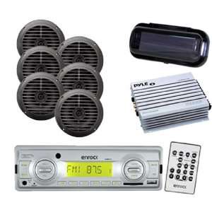   Boat Radio Receiver 6 Black 6.5 Speakers + Amp + Cover Electronics