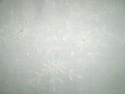 FRENCH Embroidered Antique White LINEN SHEET W MONOGRAM  