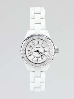Chanel White J12 Ceramic and Diamonds 33mm Quartz Watch  