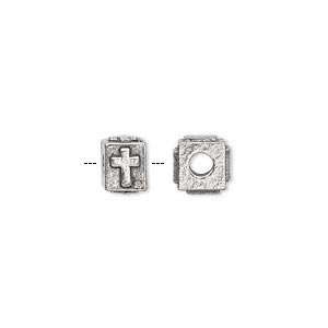  #738 Silver pewter, 8x6mm cube, cross symbol   sold per 