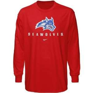  Nike Stony Brook Seawolves Red Basic Logo Long Sleeve T 