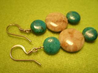 Petoskey Stone Pattern Fossil Coral & Genuine Turquoise Circle 