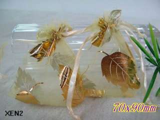 50X leaf light yellow Organza Wedding Favors gift Bags Jewelry pouch 