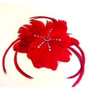  Wedding Fascinator Red Feather Hair Clip Pearl Rhinestone 