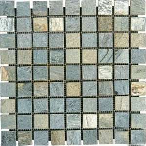  Montego Sela 1x1 Gold Green Quartzite Tumbled Mosaic Tile 
