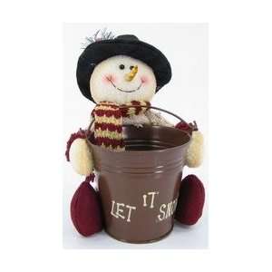  Christmas Decorations snowman with tin bucket 12h3