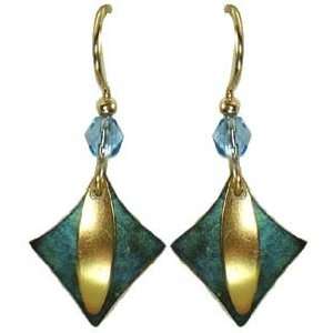 Jody Coyote Blue Gold Diamond shape Earrings QM046