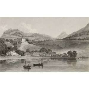  1820 Copper Engraving CLARENS Lake Geneva Fishing Swiss 