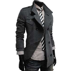 MAK) THELEES Mens casual double breasted high neck wool coat jacket 