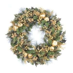  24 Gold Mixed Pine, Holly & Berry Christmas Wreath
