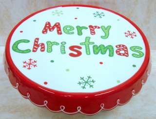 BURTON Merry Christmas Cake PLATE Ceramic FEET 1125137  