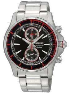   SNN247 Mens Stainless Steel Black Dial 100M Chronograph Sports Watch
