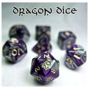   Set (Dragon Bones Purple) role playing game dice + bag Toys & Games