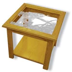 Oak Glass Top End Table With Trout Fishing Etched Glass   Trout 