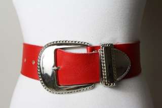 Vtg 80s Big 3 Red Leather Silver Concho Belt M/L/XL  