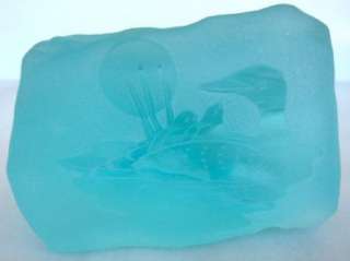 Siku Signed Art Glass Loon Etching Paperweight Canada  