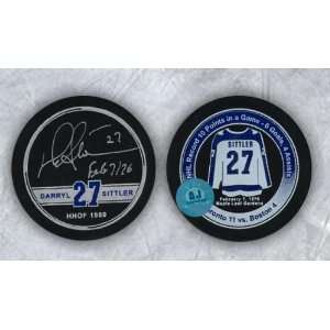  Darryl Sittler Autographed Hockey Puck   & DATED 10 Point 