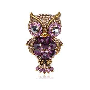  Purple Cocky With It Amethyst Golden Tone Crystal Owl Wide 