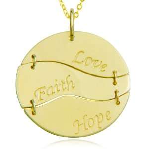   Sterling Silver Large Love Faith Hope Circle Pendant, 18 Jewelry