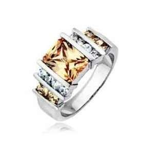  Silver CHAMPAGNE CITRINE Simulated Diamond Ring Size 10 Jewelry
