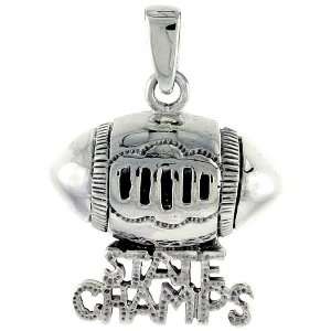 925 Sterling Silver State Champs Football Pendant (w/ 18 Silver Chain 