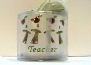 TEACHER GIFT & Poem Christmas Votive Holder & candles Apples NEW in 