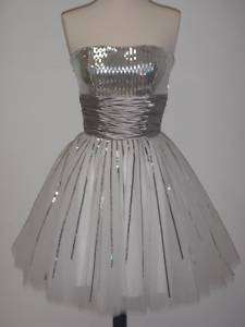 Sexy Short Prom Homecoming Party Dress White & Silver L  