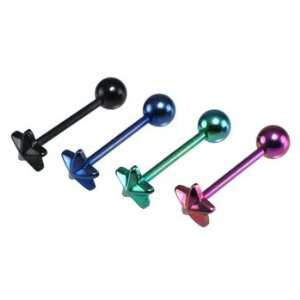 Straight Black Stainless Steel Colorline Barbell with a Nautical Star 