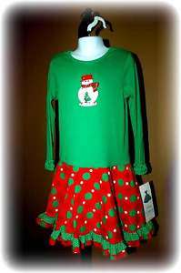 Nwt Green Red Snowman Polka Dot Christmas Dress Size 5  