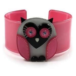  Funky Owl Plastic Cuff Bangle (Pink, Black & Beige 