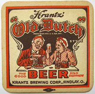 KRANTZ OLD DUTCH BEER, Old 1930s Coaster, Finlay ,OHIO  