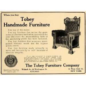 1907 Ad Tobey Handmade Furniture Velvet Chair   Original Print Ad 