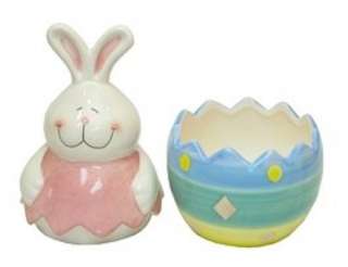 Easter Bunny Rabbit Ceramic Goody Candy Dish Jar  