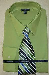 New Mens Croft&Barrow Grass Green Color Dress Shirt and Tie Set 