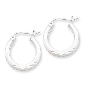  925 Silver Shiny Satin Diamond Cut Small Hoop Earrings 
